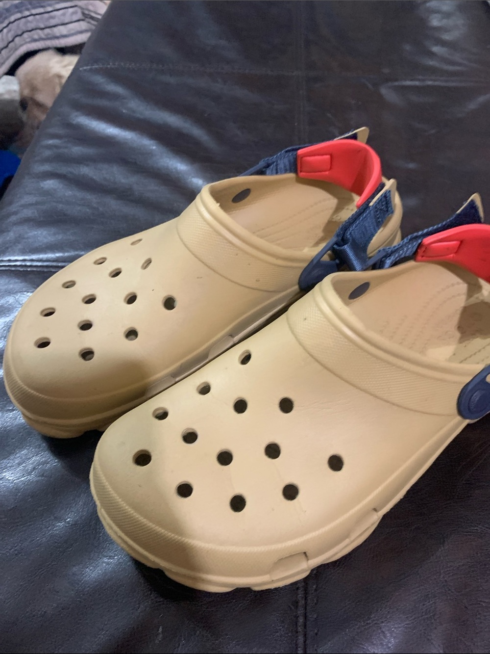 CROCS Tan Slip-On Clog with Navy Strap - Picture 5 of 5